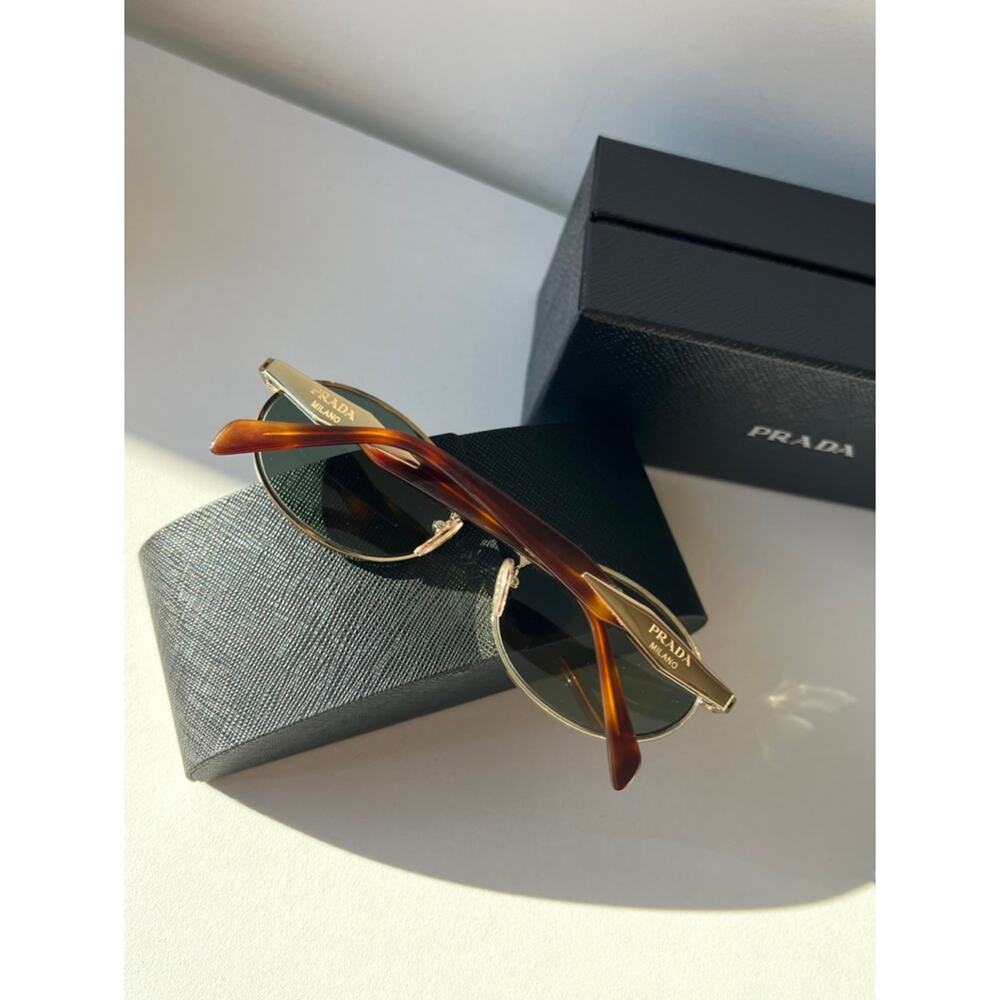 NEW Prada PR65ZS Oval Sunglasses in Gold Green - Picture 3 of 10